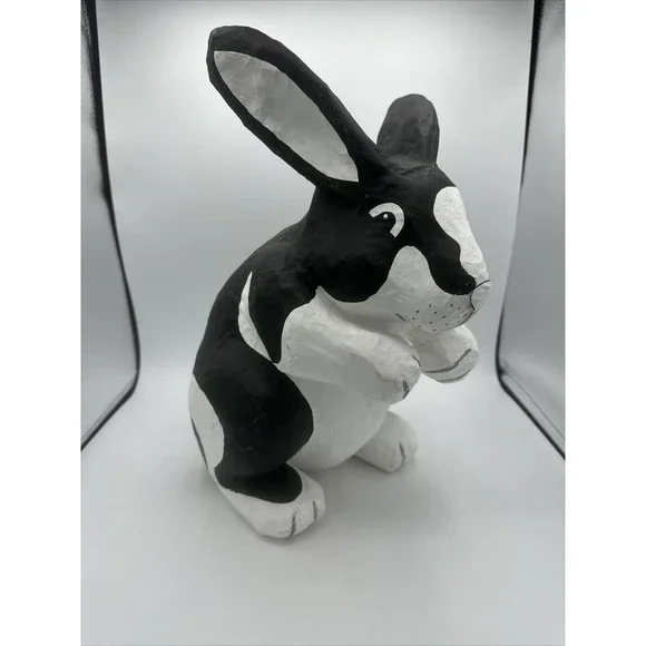 Dept 56 Bunny Rabbit Papier Paper Mache Large Black White Easter RARE - Picture 8 of 16